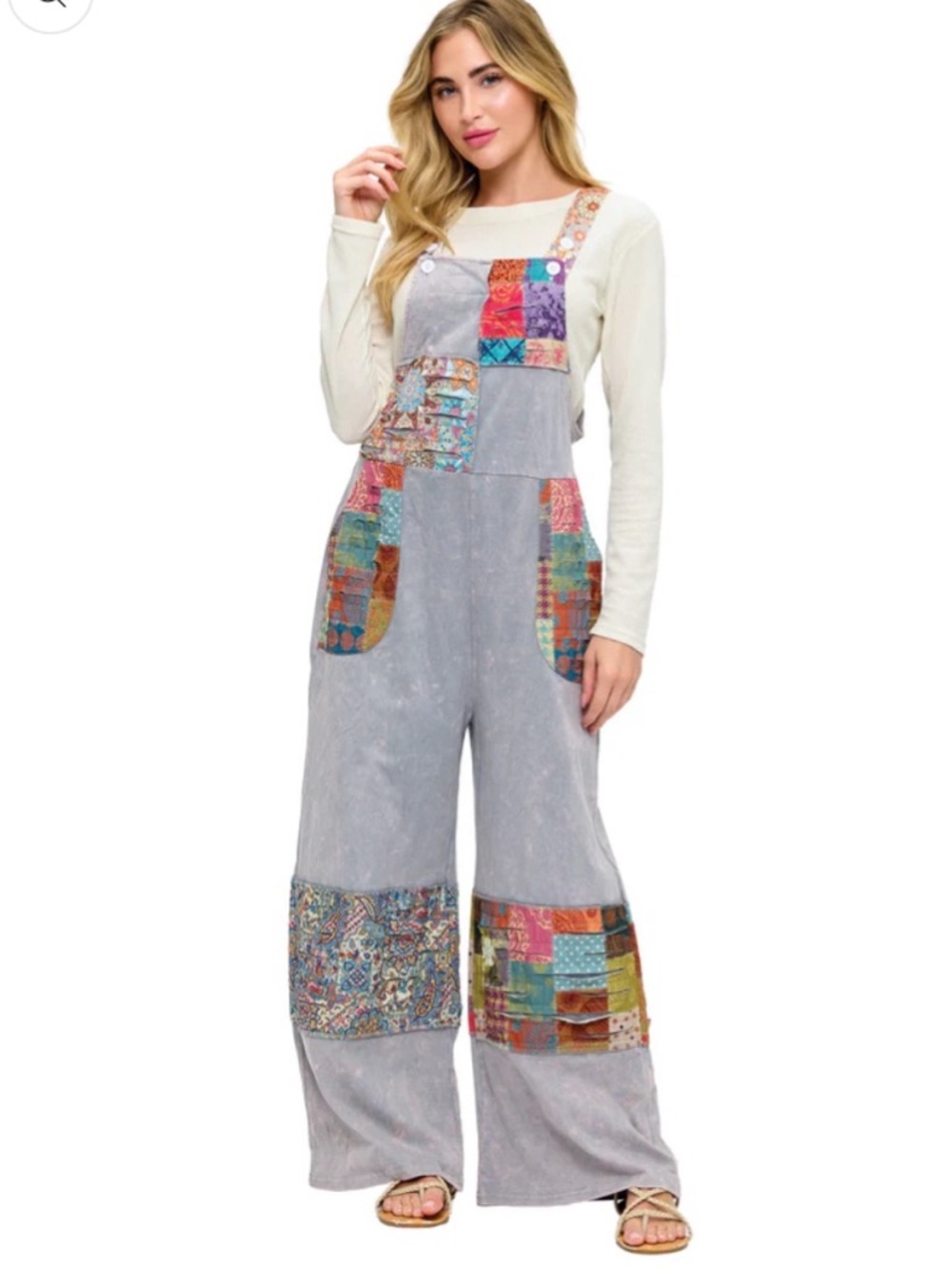 Gray Patchwork Wide-Leg Jumpsuit